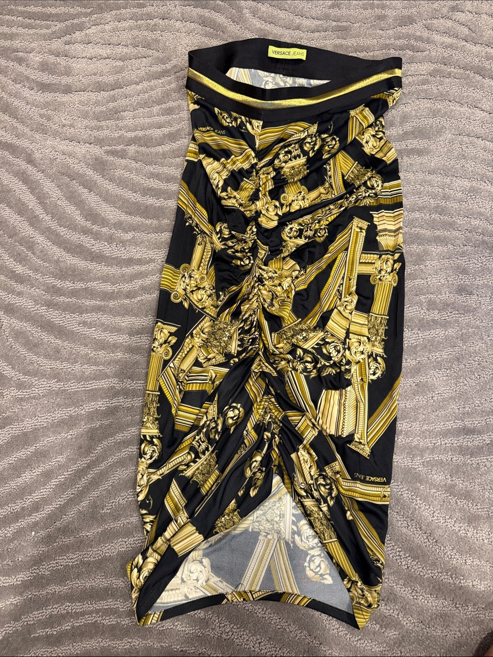 Versace Jeans Collection Black & Gold Baroque Ruched Midi Skirt-Dress